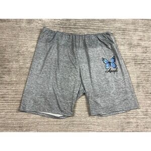 LA+IMAGE Biker Shorts Women 3X Gray Angel Butterfly Graphic Heathered Athleisure